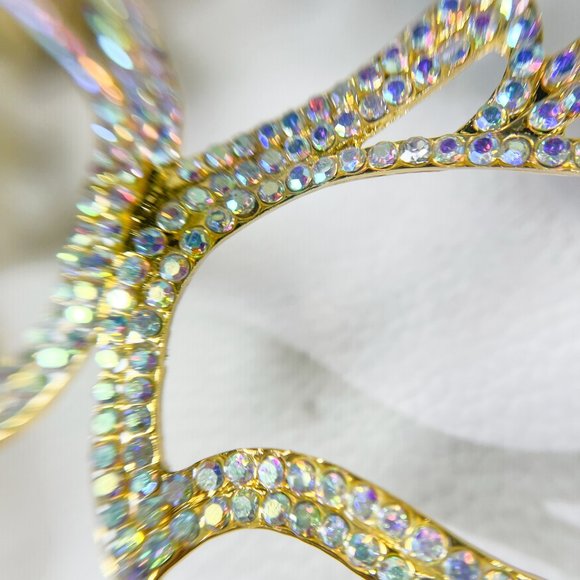 Gold Masquerade Mask, Venetian Mardi Gras Mask, AB Crystal Prom Party Eye Mask - Picture 4 of 7